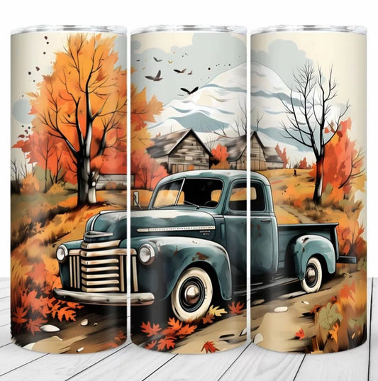 Fall Blue Truck Tumbler