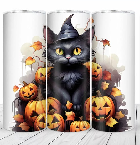 Black Cat in Pumpkins Tumbler