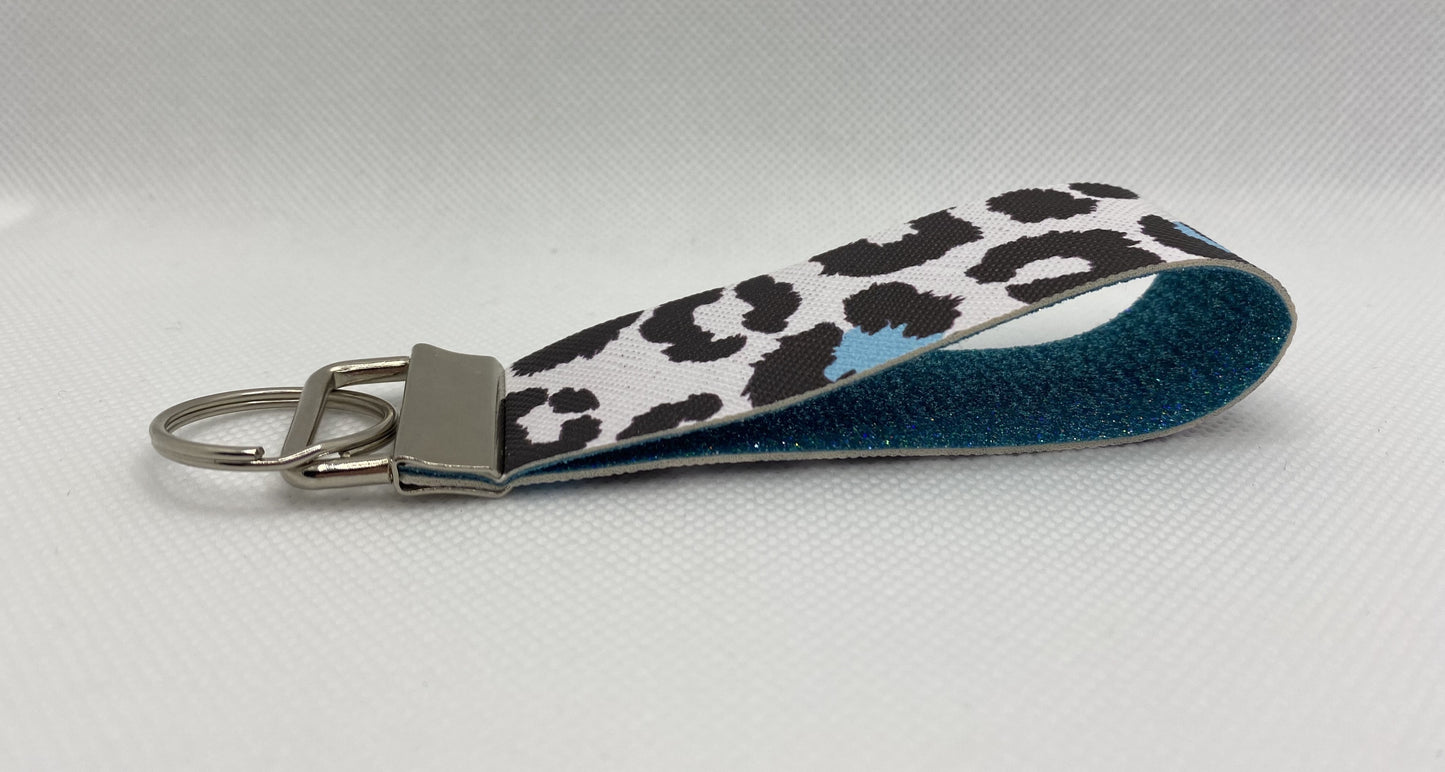 4" Keychain Blue & Black Leopard Print