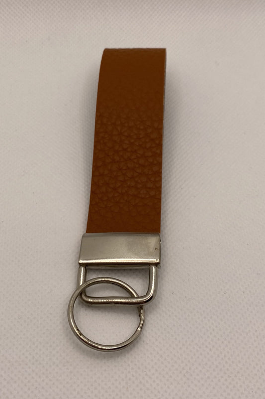 4" Natural Brown Faux Leather Keychain