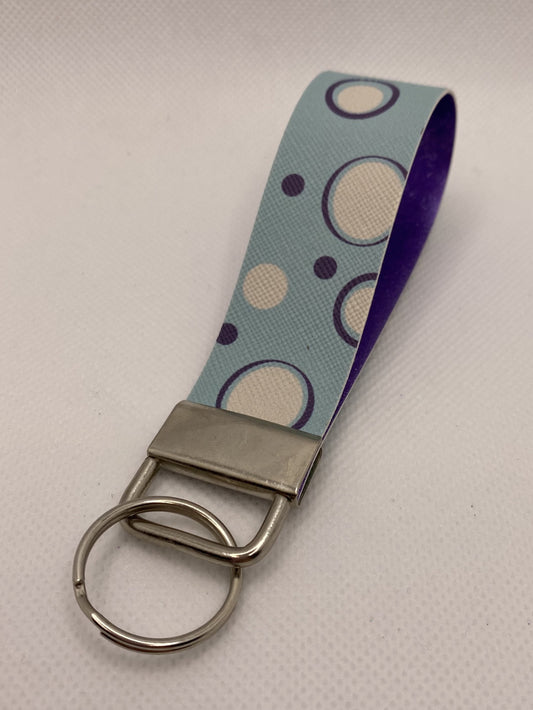4" Blue Keychain with white & purple circles