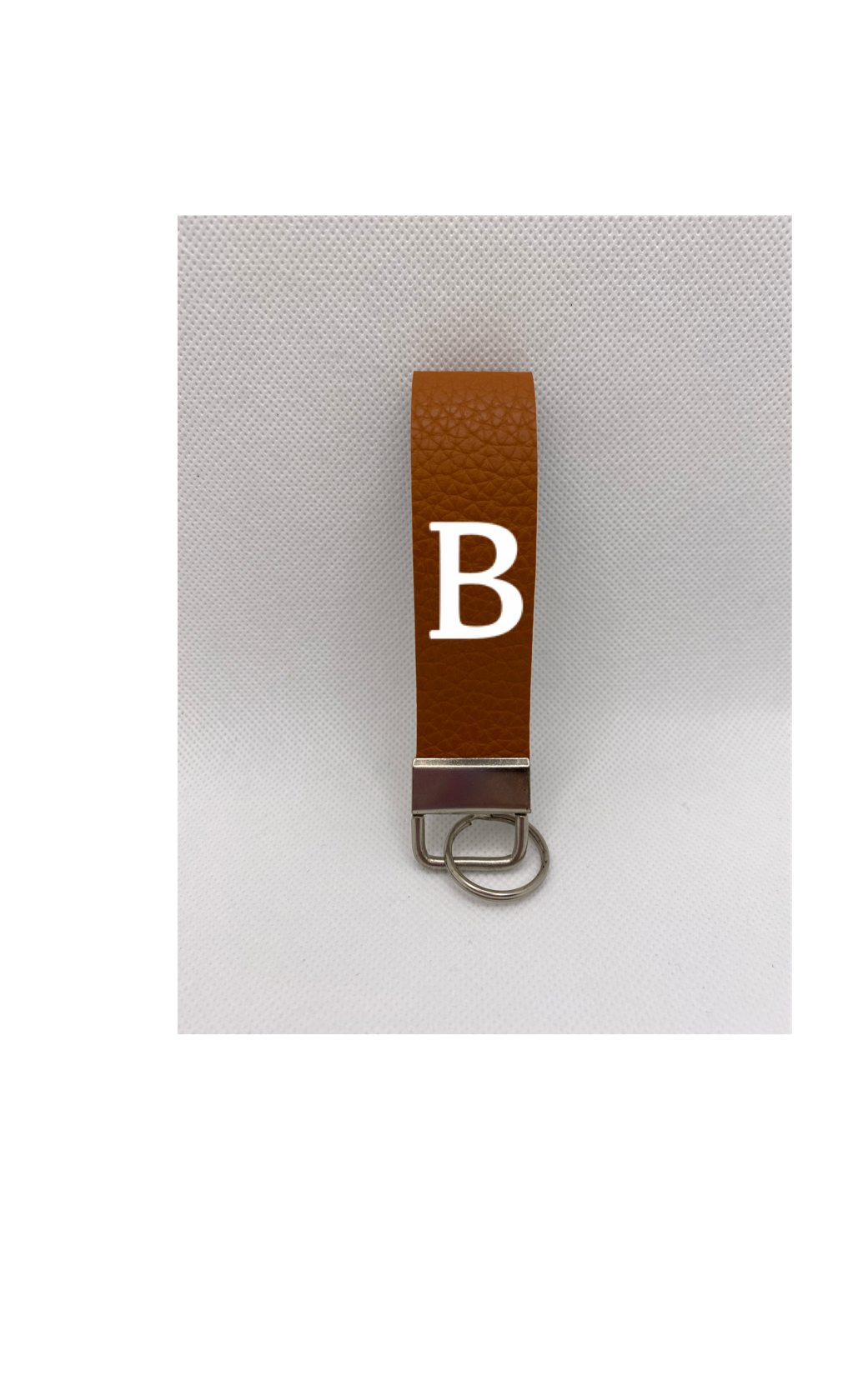 4" Natural Brown Faux Leather Keychain
